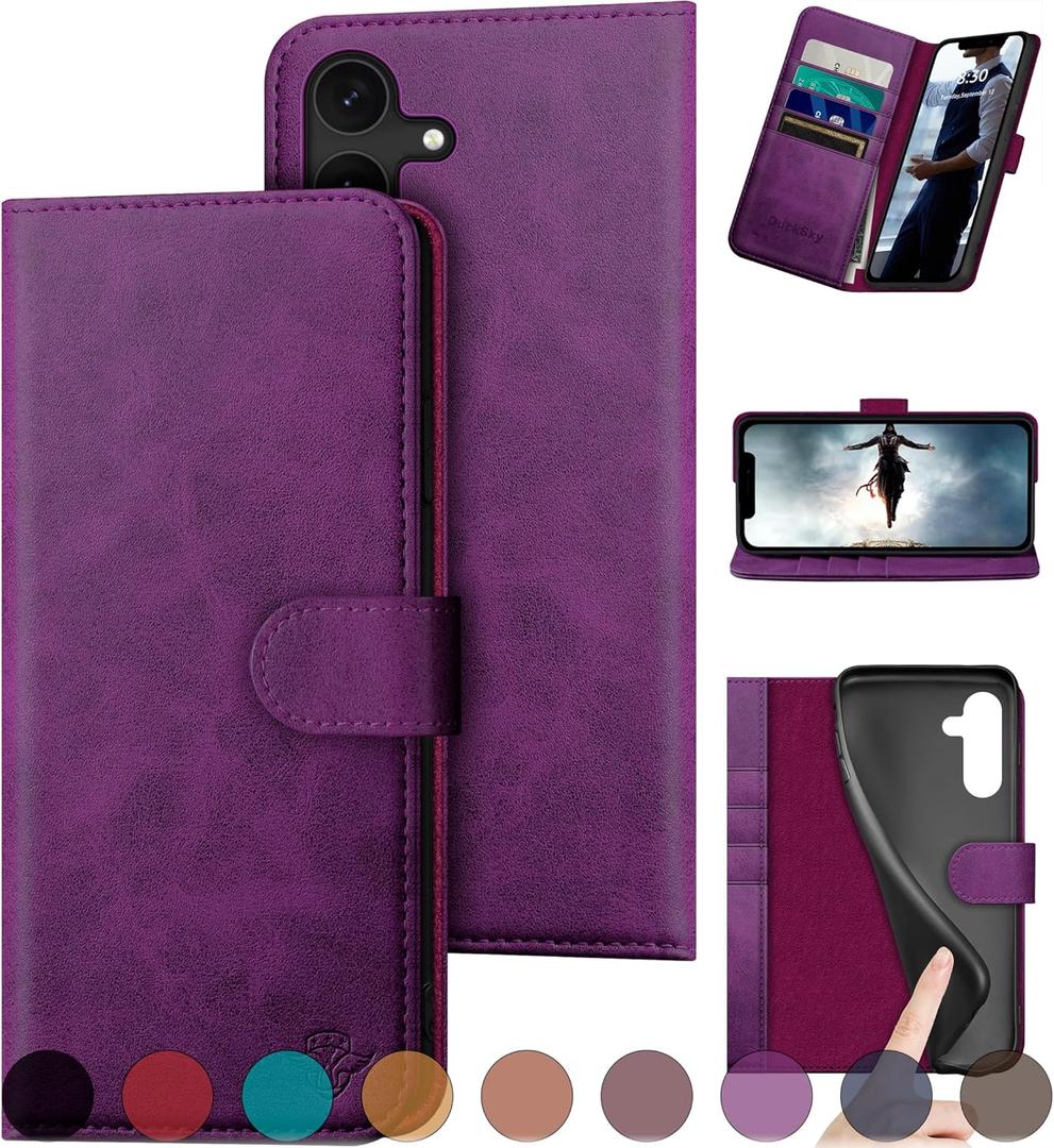 DuckSky for Samsung Galaxy S24 Plus/S24+ Genuine Leather Wallet case RFID Blocking4 Credit Card HolderReal Leather Flip Folio Book Phone case Protective Cover Women Men for S24Plus case Purple