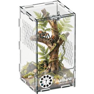 Jumping Spider Enclosure, Front-Opening Acrylic Spider Terrarium with Magnetic Door,Laser-Cut Biomimetic Ventilation System, Escape-Proof for Feeder Insects (4.3"x4.3"x7.8")