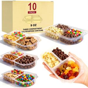 9 OZ New Snack Containers & Reusable Snack Containers with Lids for Kid,Snack Pack Containers ,Small 3 Compartment Condiment Containers,Perfect for Snacks, Condiments, Meals Prep & On-the-Go (10 Sets)