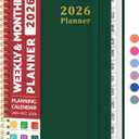 2 x 2026 Planner, Weekly and Monthly Calendar Planner, January 2026 - December 2026, Hardcover 2026 Calendar Book with Tabs For Women & Men, Inner Pocket, Spiral Bound, Perfect for Office Home School Supplies - A5 (6.3" x 8.5"), Dark Green