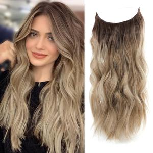 Invisible Secret Hair Extensions Dirty Blonde with Dark Root Hair Extension 20 inch Natural Wavy Hair Pieces for Women Synthetic Hair Extensions Clip in Hairpiece