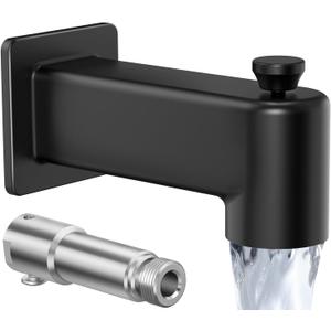 All Metal Tub Spout with Diverter, KES 5-3/8 Inch Bath Tub Faucet Replacement with Stainless Steel Extension Nipple, Black Shower Slip-on Bathtub Faucet for 1/2 Inch Copper Pipe, PTSN300-BK