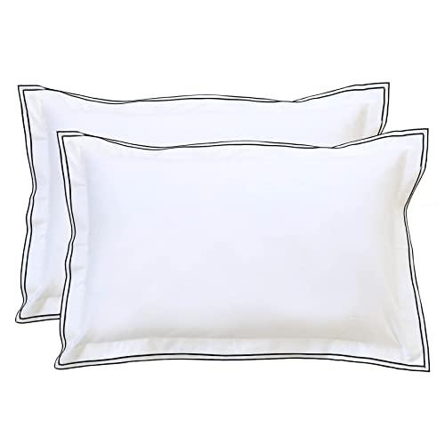 RANZNAZ Set of 2 Elegant Embroidery Pillowcases, King Size, 100% Cotton - White Good Feeling Shams, Elegant Trims, Softer and Breathable Pillow Covers, 20x36 inches