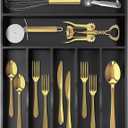 Silverware Organizer Bamboo Kitchen Drawer Organizer Utensil Organizer Silverware Holder Cutlery Organizer in drawer Flatware Organizer Tray (Black 7 Slots)