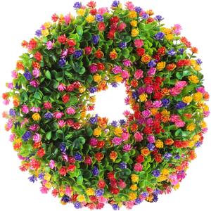 Janinka Spring Door Wreath 17.7 Inches Artificial Floral Wreaths for Front Door Decorations Greenery Flower for Summer Outdoor Indoor Home Porch Summer Party