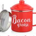 46OZ LARGE Bacon Grease Saver with Fine Mesh Strainer & Handle - Enamel Oil Keeper Container, Bacon Fat Dripping Can - Farmhouse Kitchen Gift & Decor Cooking Accessories - Red, Style 3