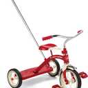 Radio Flyer 34TX Kids Beginner Classic Steel Framed 10 Inch Front Wheel Adjustable Seat Tricycle with 3 Position Push Handle, Red, 10-12 Inches