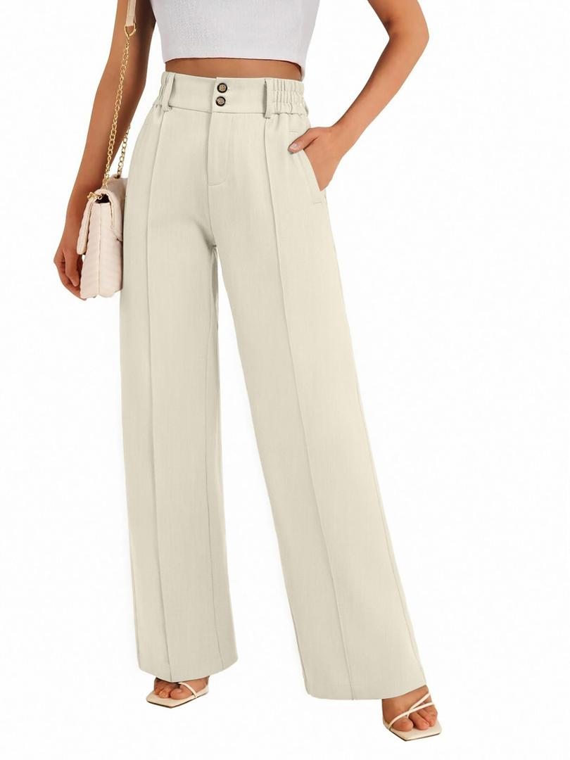 FUNYYZO Wide Casual Pants Women's High Elastic Waisted Business Work Trousers Long Straight Suit Pants, small