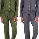 Real Essentials 2 Pack: Women's Pajamas Set Button Down Pants Soft Matching Sleepwear  (3X)