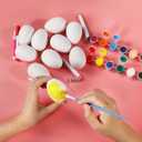 Max Fun 50 Pcs White Blank Easter Eggs Ornaments Bulk Decoration for Craft Hanging Plastic Artificial Eggs with Rope DIY Painting Decorating Basket Fillers Gift Easter Party Favors