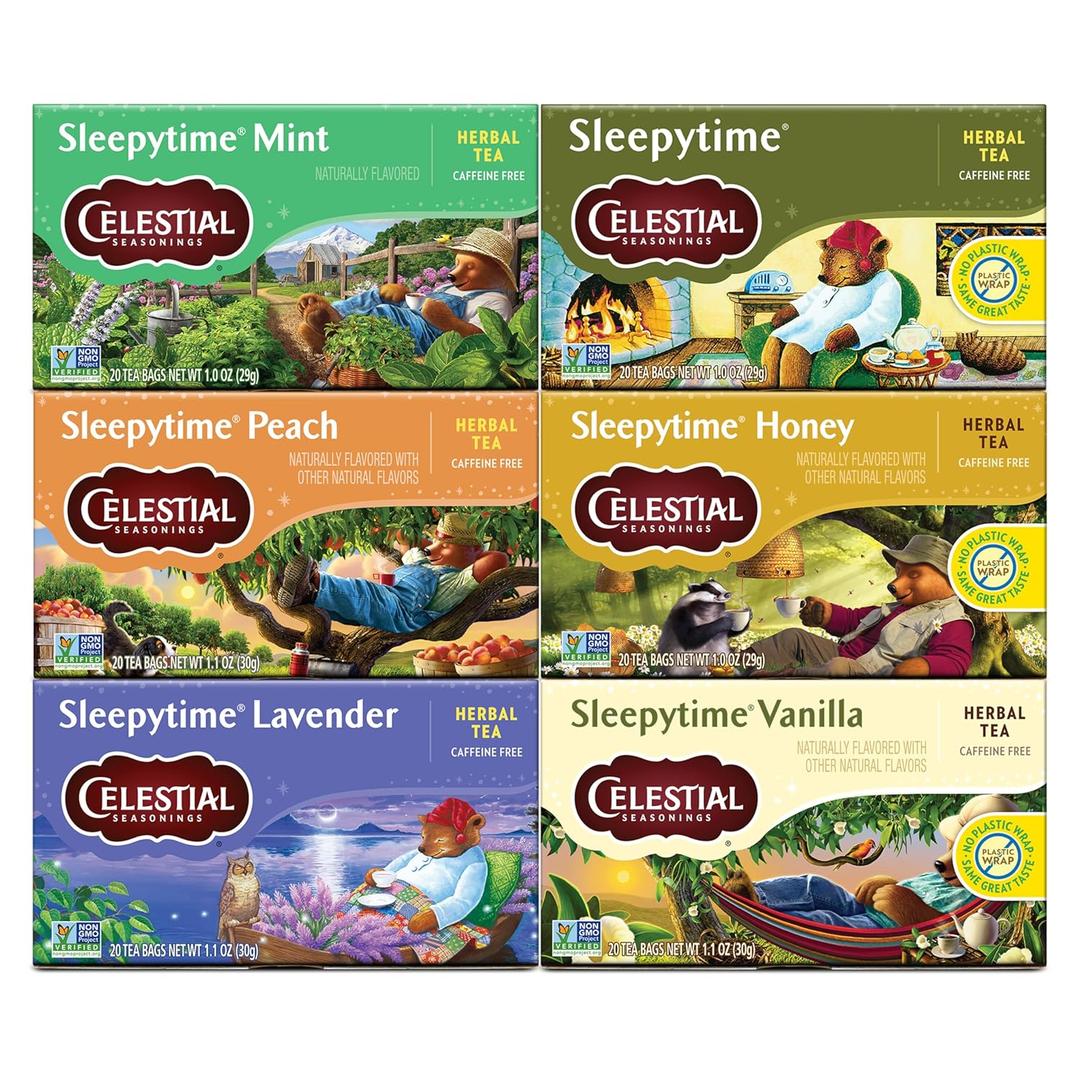 Celestial Seasonings Sleepytime Herbal Tea, Variety Pack - Caffeine Free Sleep Tea, 20 Tea Bags Per Box (Pack of 6) (EXP 02/02/26)