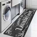 Laundry Room Rug Runner 24"x72" Non Slip Waterproof Laundry Mats for Laundry Room Decor Washable Floor Farmhouse Laundry Rug for Mudroom Washroom Bathroom, Black Navy Blue