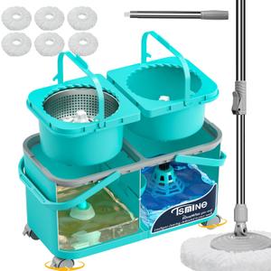 2026 Upgraded Easy-Use Spin Mop for Cleaner, Clean & Dirty Water Separation Mop Bucket for Pet & Family Homes,360 Swivel Wheels, Safe for Hardwood & Tile, Adjustable Handle,6 Reusable Mop Heads