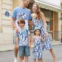 PATPAT Family Matching Outfits Mommy and Me Dresses Spaghetti Sleeveless Summer Vacation Hawaiian Dress and T-Shirts Sets (S)