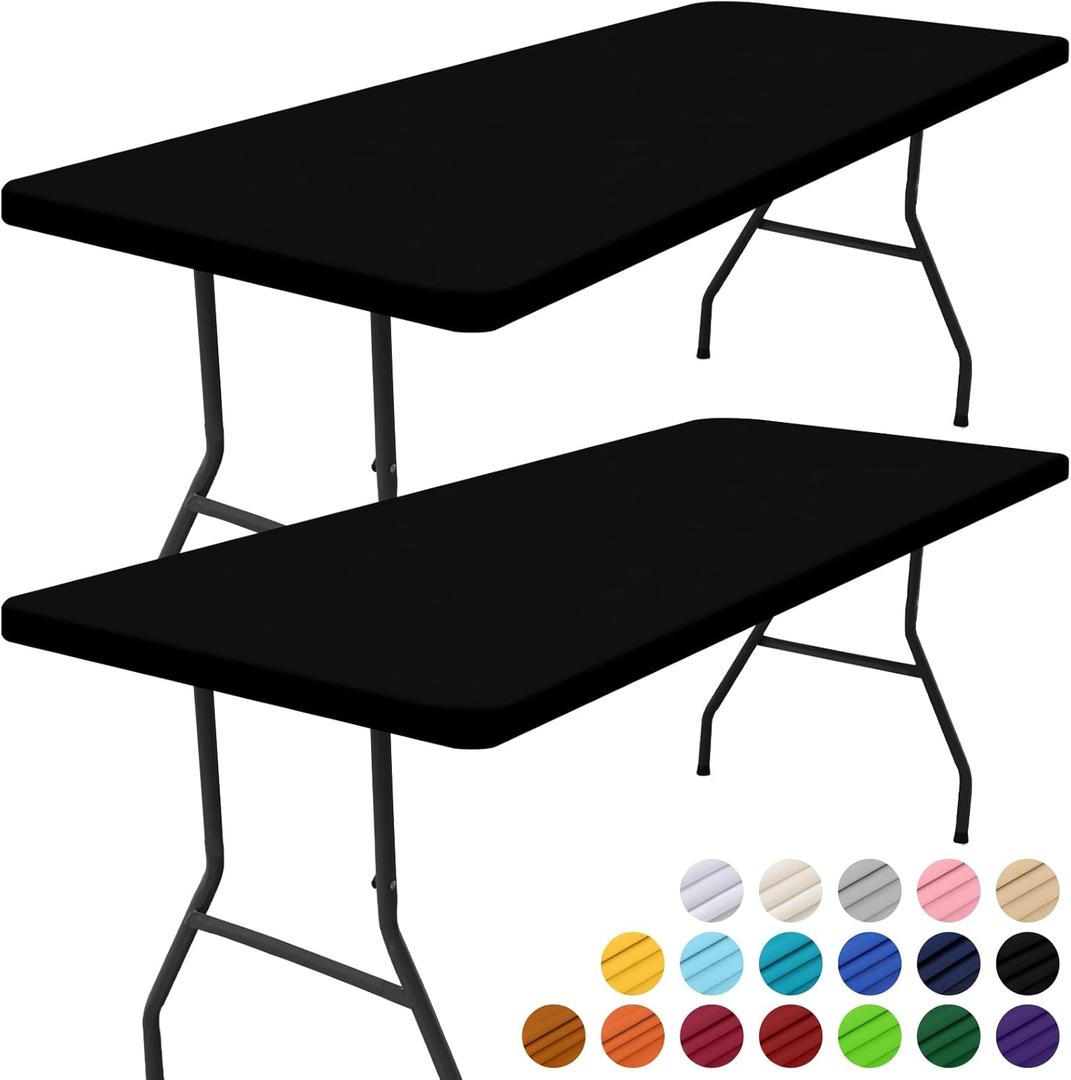 2 x Smiry 2 Pack Rectangle Picnic Table Cloth, Waterproof Elastic Fitted Tablecloths, Washable Polyester Rectangular Patio Table Cover for Camping, Indoor and Outdoor (Black, 30"x72")