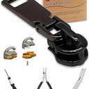 Durable Zipper Pull Replacement, Zipper Repair Kit with Fixing Tools, Professional Zippers Repair Solution for Jackets, Luggage, Bags, Tents and Outdoor Gear (Black, 8#)