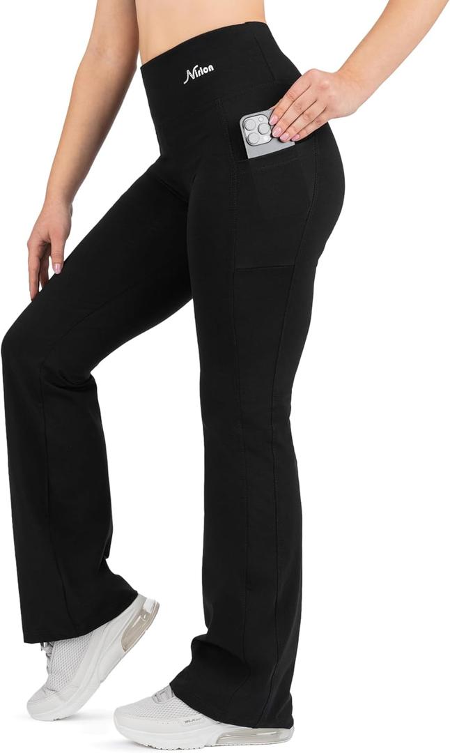 Nirlon Bootcut Yoga Pants with Pockets - Flare Leggings for Women Tummy Control with Stretch Cotton Cotton Leggings for Women (8, Black)