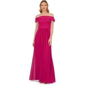 Adrianna Papell Womens Crepe Chiffon Gown, 14, Bright Magenta