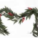 RECUTMS Christmas Pine Garland 6.2FT Artificial Christmas Cedar Garlands with Pine Cones Red Glitter Berry Stems Faux Cypress Wreath for Door Window Wall Mantel Indoor Outdoor Xmas Decor(Red Berry)