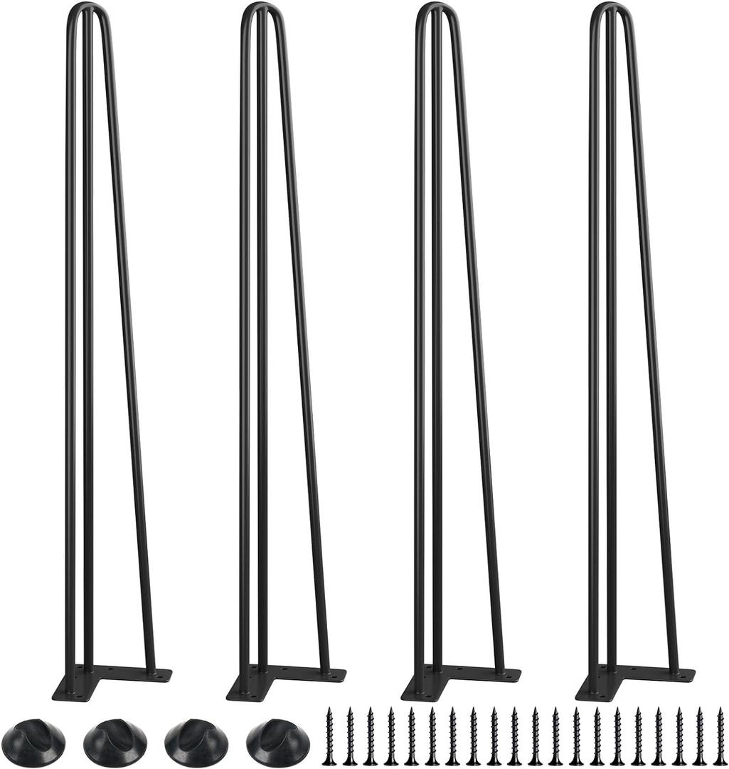 SMARTSTANDARD 40 Inch Hairpin Table Legs, 3 Steel Rods 1/2 Inch Pipe Diameter, 800lbs Load Capacity, Mid-Century Style for Coffee Table, Side Table, Night Stand (Black, 4PCS)