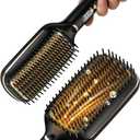 PRITECH Hair Straightener Brush - Upgraded Ionic Plus, Dense Bristles, 5 Temps, 20s Fast Heat, Anti-Scald, Dual Voltage | Ceramic for Thick/Curly Hair (Black Gold)