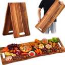 Large Acacia Charcuterie Board with Handles 36 x 12 Inch Extra Large Wood Foldable Serving Tray Wood Rectangular Appetizers Cheese Food Meat Board for New Home Party Housewarming Gifts