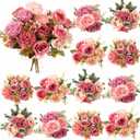 Zeyune 12 Bundles Artificial Peonies Flowers Artificial Silk Rose Faux Dahlia Fake Chamomile Hydrangea Bouquet Bulk for Vase Home Wedding Centerpiece Party Decoration (Dust Rose, Petal Dust)