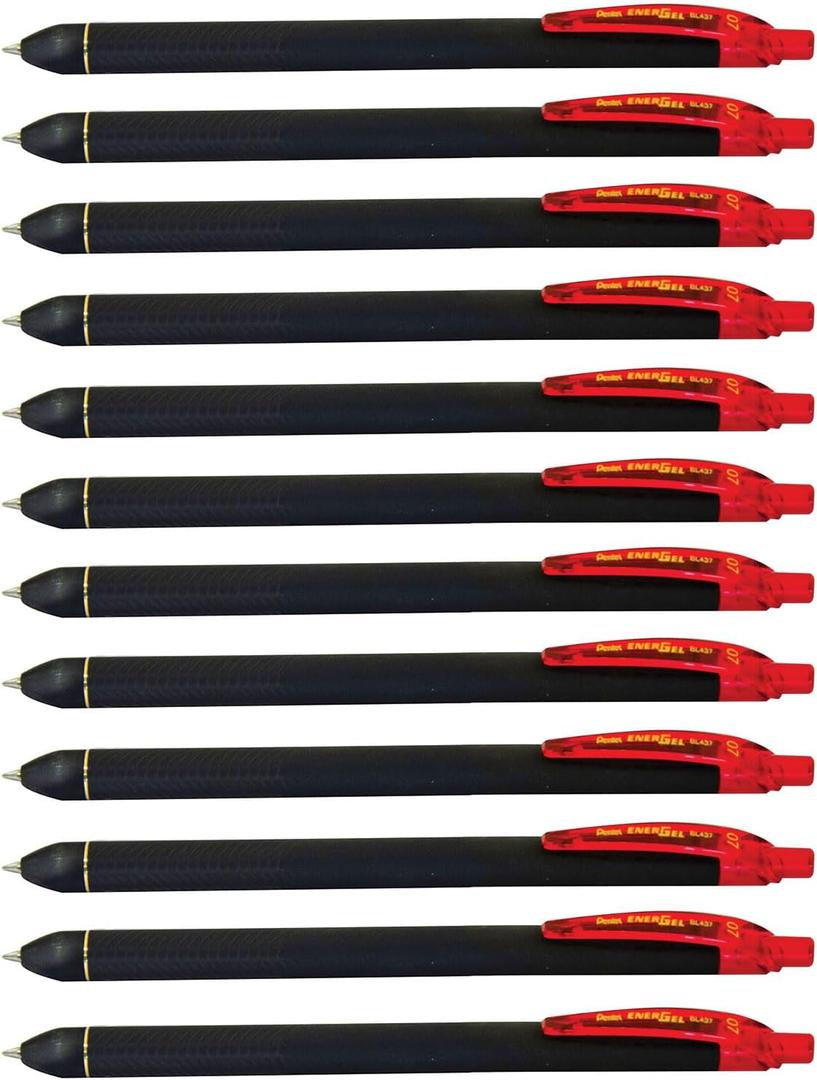 Pentel EnerGel Kuro Liquid Gel Pen, (0.7mm) Medium line, Red Ink, 12 Pack (BL437R1-B)