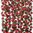 KHOYIME 18 Pack 144 FT Artificial Flower Garland, Fake Red Roses Vines Silk Flowers Faux Plastic Outdoor Hanging Floral Ivy Garland Decoration for Wedding Arch Bedroom Home Wall Backdrop Room Decor, 18pcs