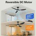 Roomratv Ceiling Fans with Lights, 52 Inch BLack Ceiling Fan, Remote Control,Quiet Reversible DC Motor,Dimmable,6 Speeds,Easy to Install,Modern Ceiling Fans for Bedroom,Living Room,Indoor,Outdoor, 52 inches-3 blades