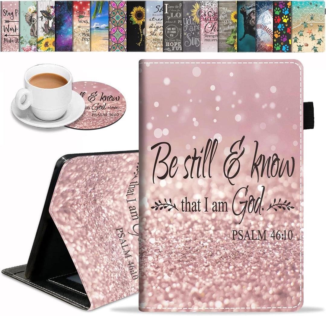 Case for Amazon Fire HD 10 Tablet (9th/7th Gen, 2019/2017 Release), Premium PU Leather Cover with Auto Sleep Wake Feature Folio Case for Fire 10.1" Tablet, Bible Verses Psalm 46:10