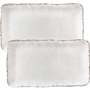 2 x Farmhouse Melamine Serving Platters Set of 2, 17"x10" Large Rectangular Melamine Serving Trays for Serving Food on Parties and Entertaining, Dishwasher Safe, Ivory