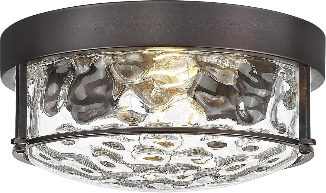 FEMILA 12" Flush Mount Ceiling Light, Modern Close to Ceiling Light Fixtures with Water Ripple Glass, E26 Base, 4FTJ22WG-F ORB
