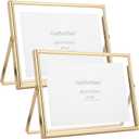Gold 7x5" Floating Frame(Horizontal) 2pack for picture 3.5x5'', 4x6'', Classy gold Frames Tabletop/Shelf display, elegant Gift Choice for Wedding, Thanksgiving, Christmas,Birthady, Home or Office Decor.
