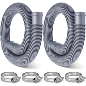 Jadive 2 Pack Pool Pump Replacement Hose Kit Heavy Duty Flexible Filter Hoses 1.5" Diameter 39" Long for Above Ground Pools Skimmers and Sand Filters UV Resistant with 4 Stainless Steel Clamps (Grey)