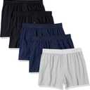 Amazon Essentials Cotton Jersey Boxers - Men's Underwear, Big & Tall, Pack of 5 (Large, Black/Grey Heather/Navy)