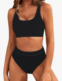 BMJL Women's High Waisted Bikini Sets Sporty Two Piece Swimsuits Color Block Cheeky High Cut Bathing Suits, Size Medium