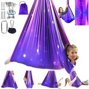 Sensory Swing for Kids Indoor & Outdoor Double Layer Therapy Cuddle Hammock Chair with 360 Swivel Hanger Kit Adjustable Swing for Child and Adult with Aspergers Autism ADHD (Galaxy Purple)