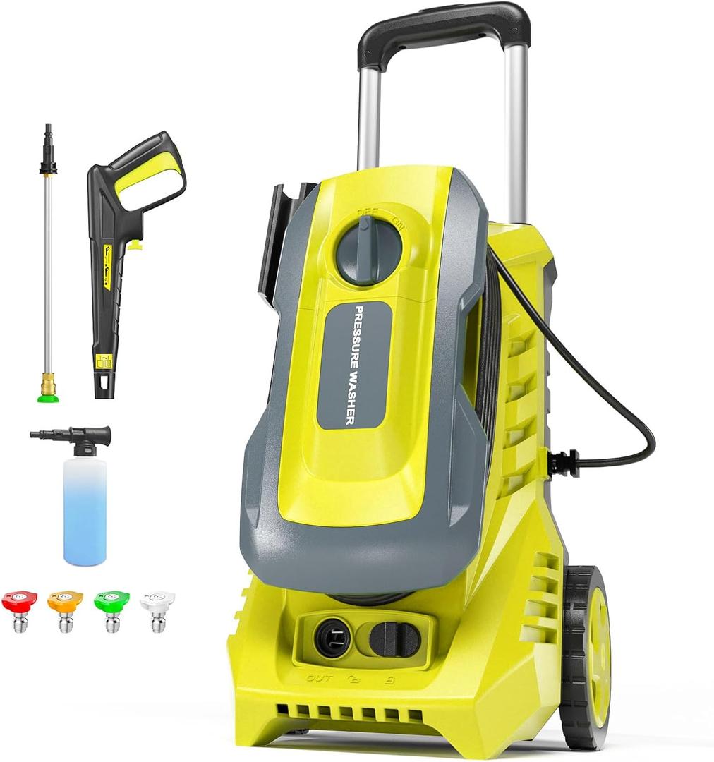 Electric Pressure Washer 4800PSI-Max 3.2GPM Power Washer Wash Machine Electric Powered with Foam Cannon for Car, Floor, Garage, Patio Washing, Yellow