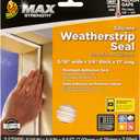 Duck MAX Strength Silicone Weatherstrip Seal, Self-Adhesive Premium Weatherproofing, .3125-Inch x .25-Inch x 17 Feet Long Total, White, 1-Roll, 281209