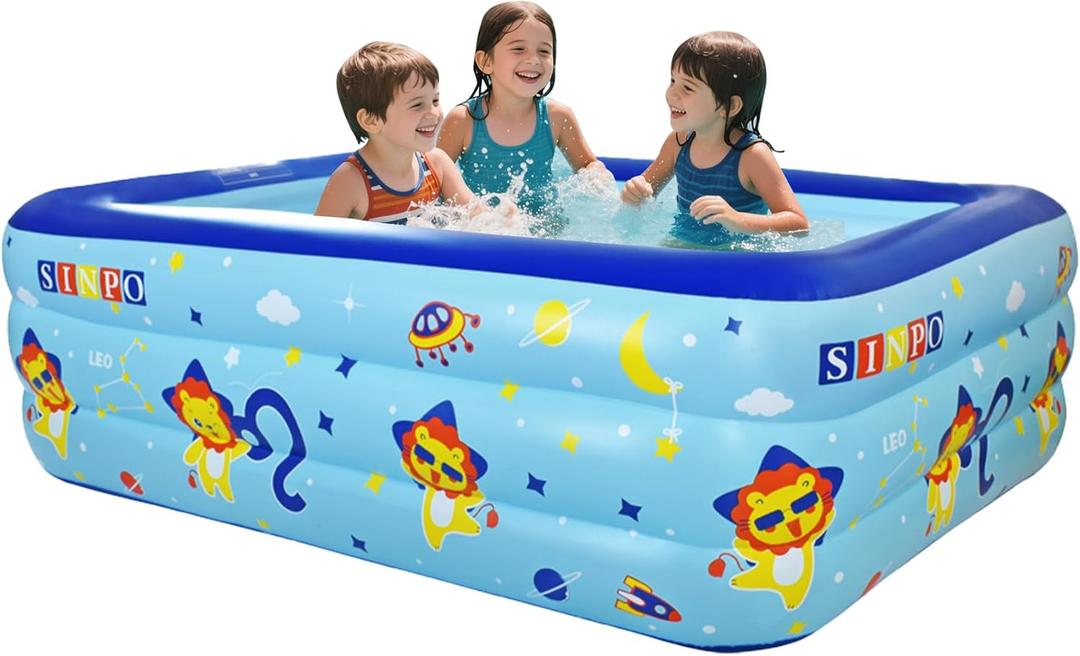 Inflatable Kiddie Swimming Pool for Kids, 70"x45"x20", Thickened Durable Above Ground Blow Up Family Pool with Bottom Bubble Layer for Outdoor Garden Backyard Summer Water Party
