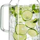 1 Pack 2 Liters/68 oz Square Glass Pitcher with Lid and Handle, Glass Carafe for Hot/Cold Water, Large Iced Tea Pitcher for Coffee, Juice