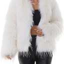 QUENTY PIELIES Faux Fur Coat Womens Jacket Shaggy Outwear Long Sleeve Warm Winter (Large, White)