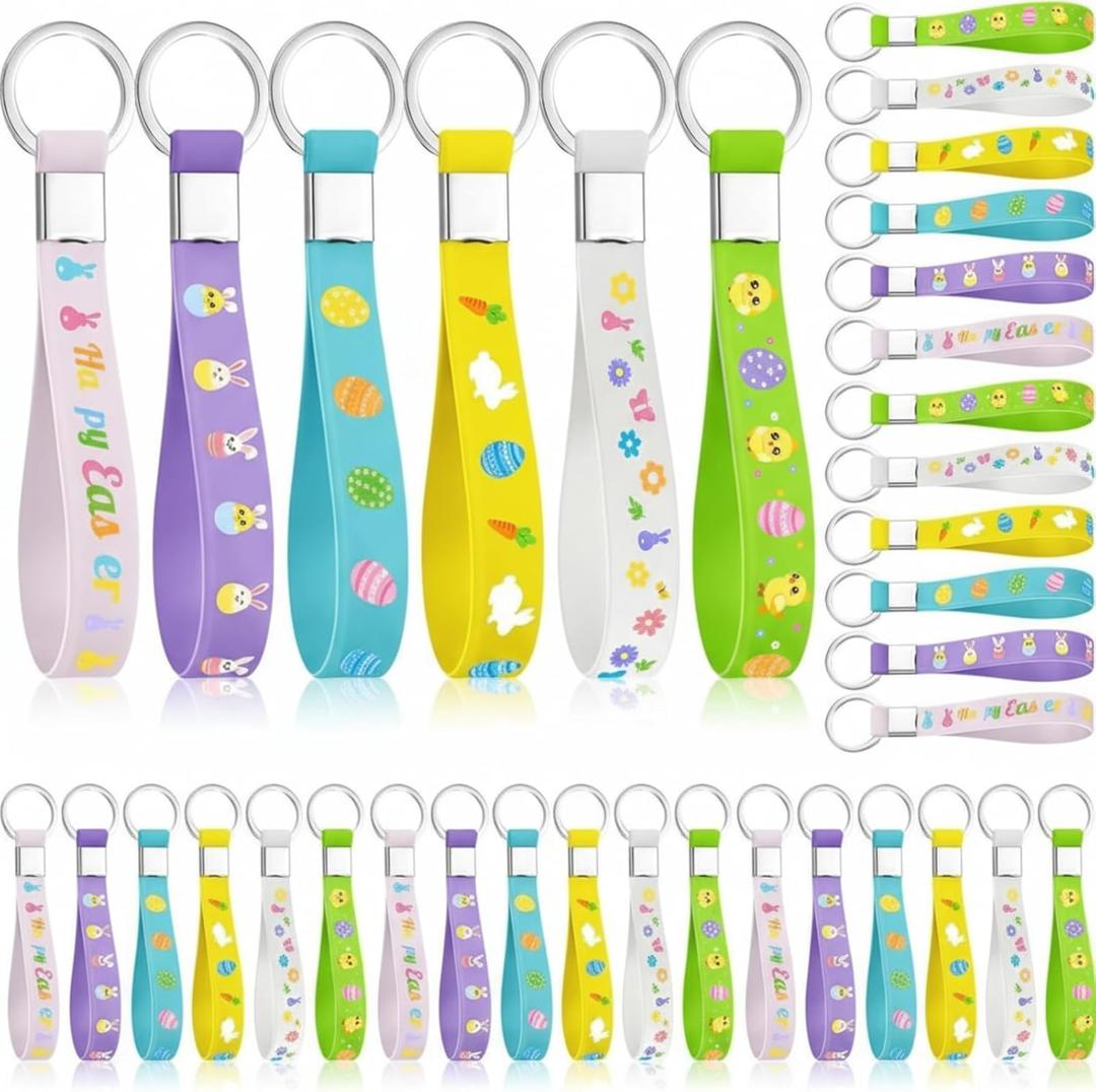 Huquary 36 Pcs Easter Silicone Keychains Bulk Party Favors Pastel Egg Bunny Colored Chicks Keychains Basket Stuffers Spring Gifts for Easter Day Party Supplies Prizes Accessories
