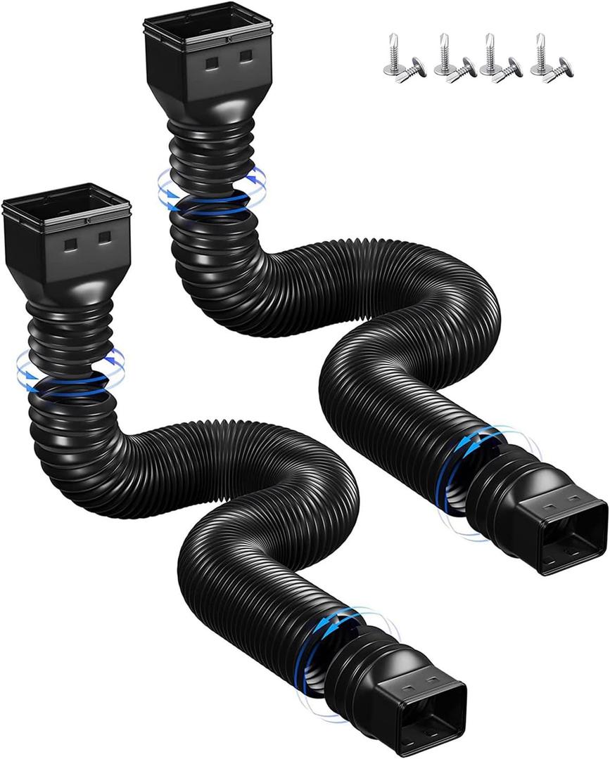 2 Pack Rain Gutter Downspout Extensions,Drain Downspout Extender Diverter, Flexible Downspout Extensions Can Extendable from 21 to 60 Inches (Black)