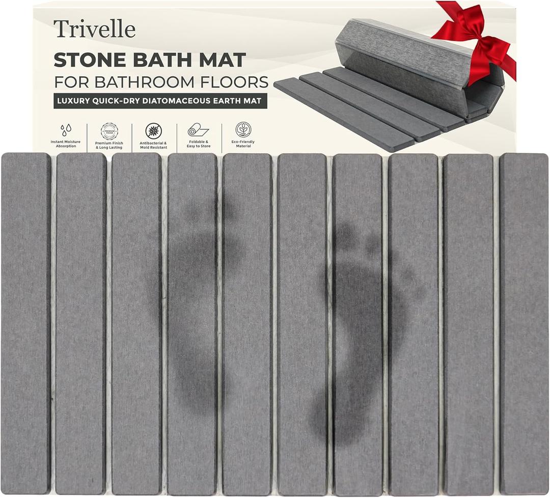 Extra Large Stone Bath Mat Made From Diatomaceous Earth, Fast Drying Non Slip Bathroom Rug for Shower, Modern Absorbent Mat with Quick Dry Surface for Bathroom Accessories