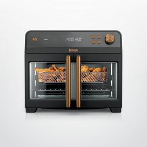 Ninja | French Door Premier Air fry Oven | 10-in-1 functions | 20.3-qt capacity | 5-qt Air Fry Basket, Sheet Pan, Wire Rack, Broil Rack | PFAS-free, Dishwasher-Safe Accessories | Black | FO101BK, 15.8"D x 16.53"W x 13.48"H