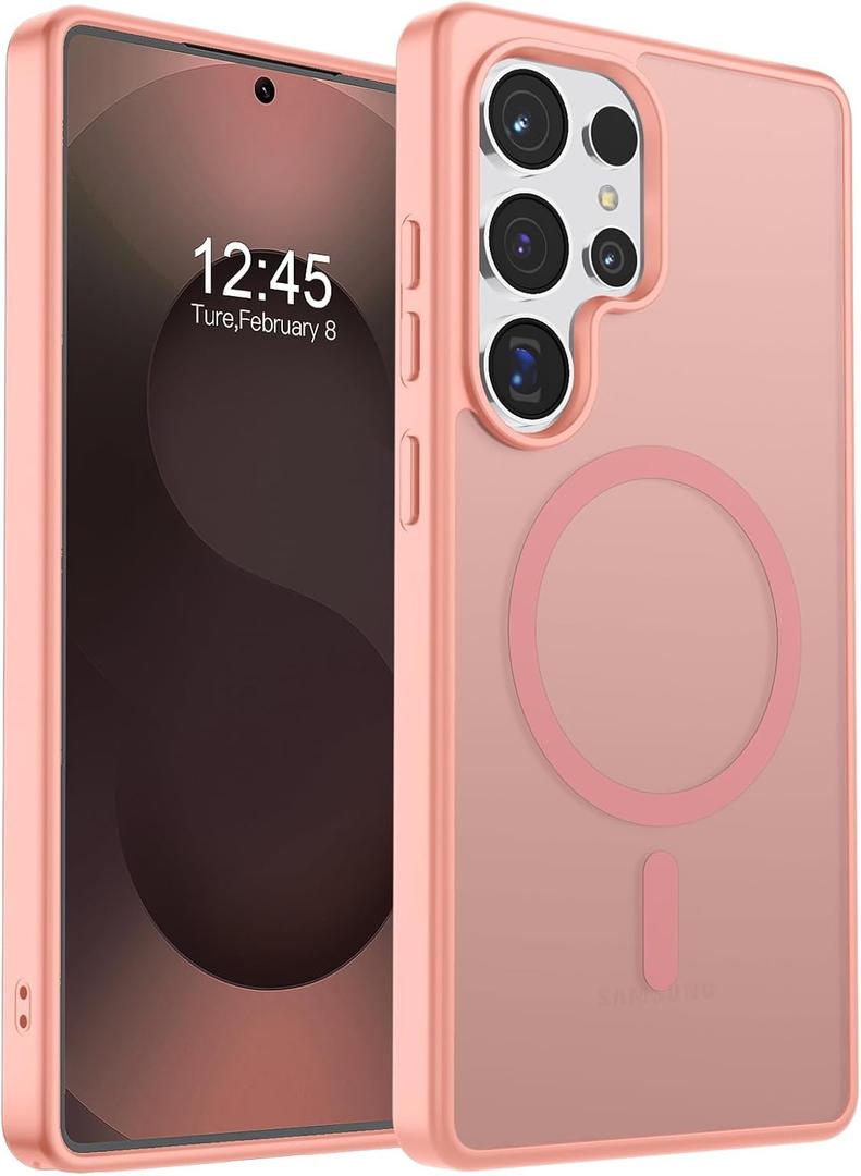 SUPFINE Magnetic for Samsung Galaxy S25 Ultra Case(Compatible with MagSafe) (Military Grade Drop Protection) Slim Translucent Shockproof Phone Case,Pink