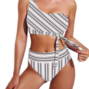 Pink Queen Women's One Shoulder High Waisted Bikini Set Two Piece Tie Ruched Swimsuit (White,Small)