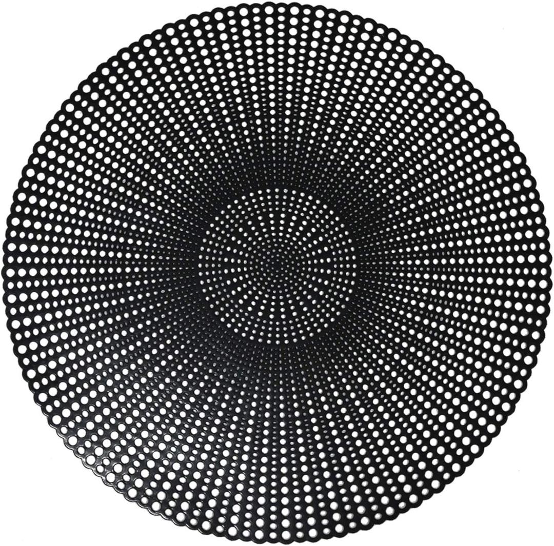 Wintop 16.5" Round Vinyl Placemats Hollow Out Design, Set of 6, Gradual Raindrop Functional Mat for Dining Table Durable Non-SlipBlack